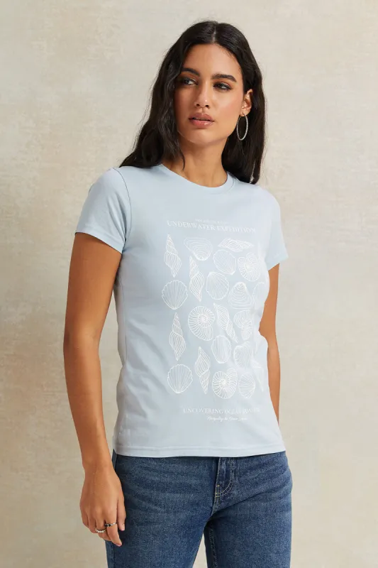 Women Blue Printed T-Shirt sold by Redtag