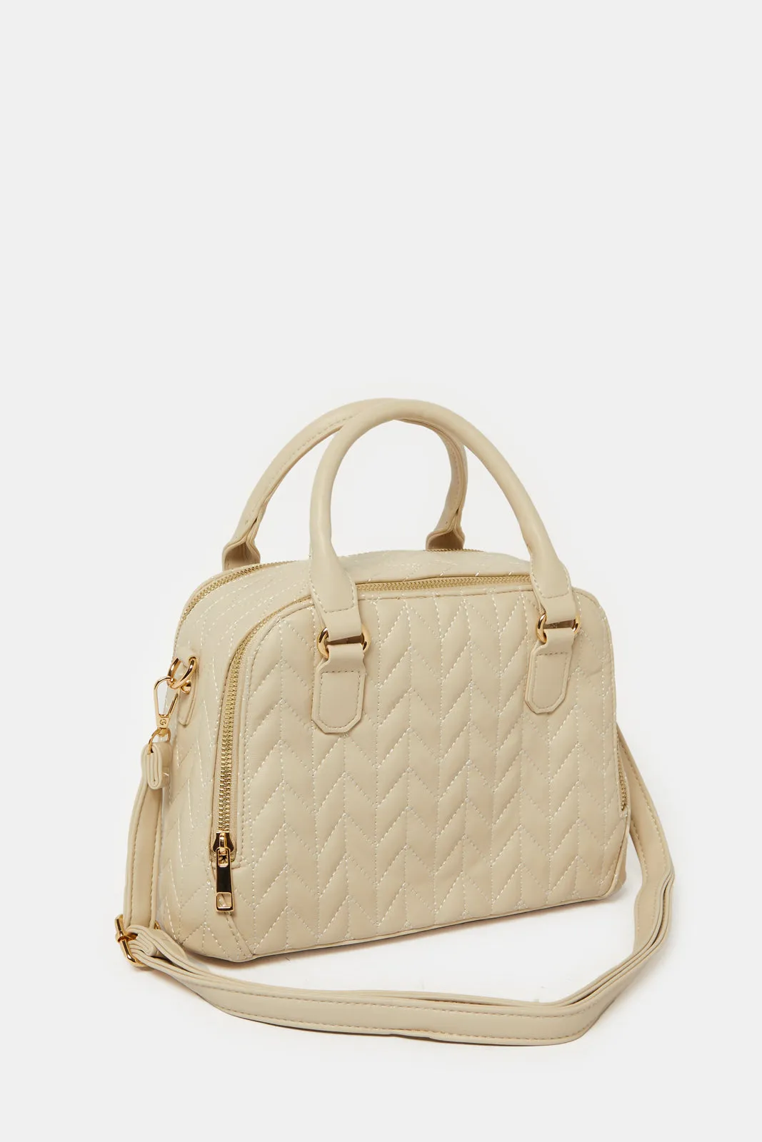 Women Beige Quilted Day Bag sold by Redtag product image thumbnail 3