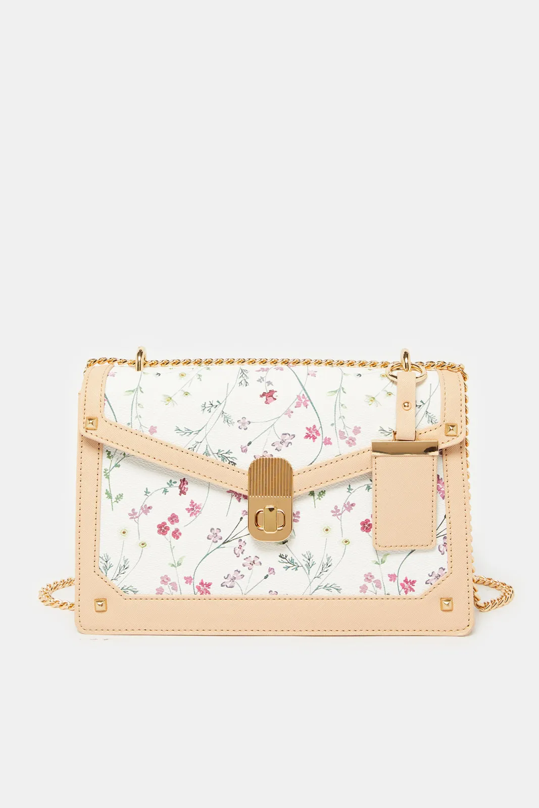 Women Beige Embellished Flap Messenger sold by Redtag