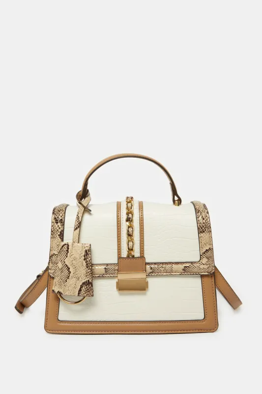 Women Beige Embellished Flap Messenger sold by Redtag