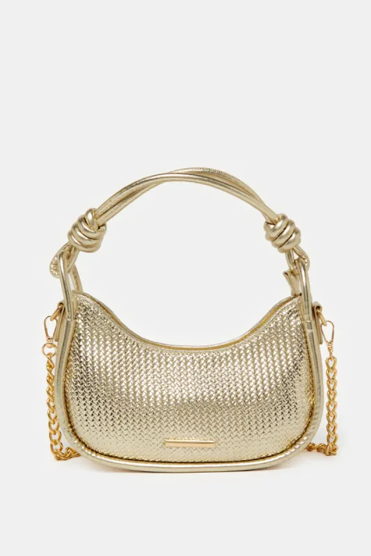 Women Gold Textured Day Bag sold by Redtag