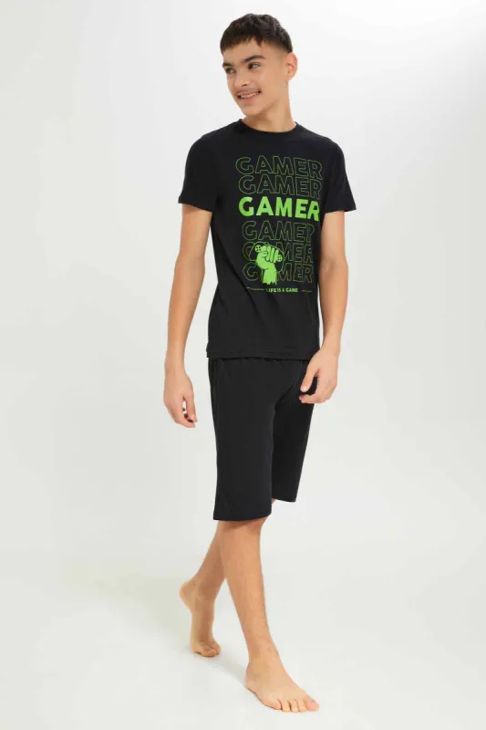 Senior Boys Black Gamer Pyjama Set (2 Piece) sold by Redtag