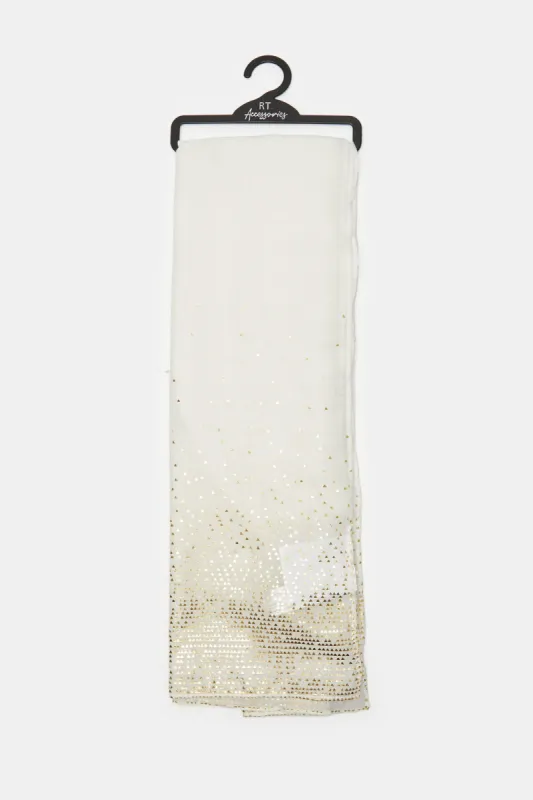 Women White Embellished Scarf sold by Redtag