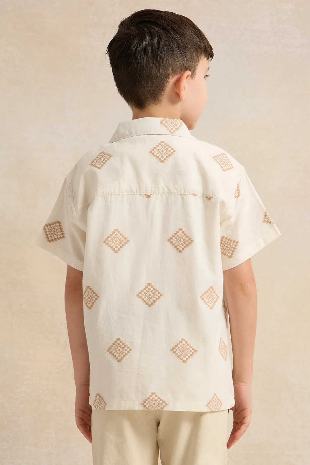 Boys Cream Jacquard Short Sleeve Shirt sold by Redtag product image thumbnail 3