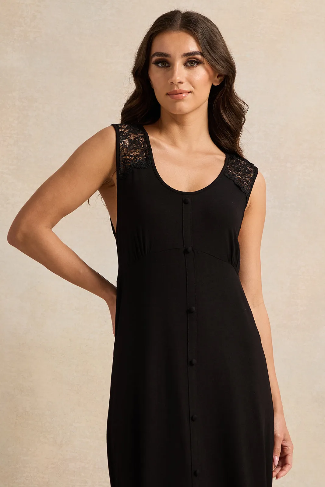 Women Black Lace Embellished Chemise sold by Redtag product image thumbnail 2