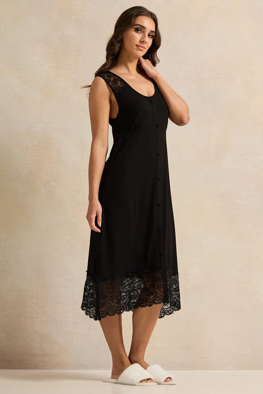 Women Black Lace Embellished Chemise sold by Redtag product image thumbnail 4