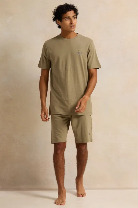 Men Olive Printed Pyjama Set (2 Piece) sold by Redtag