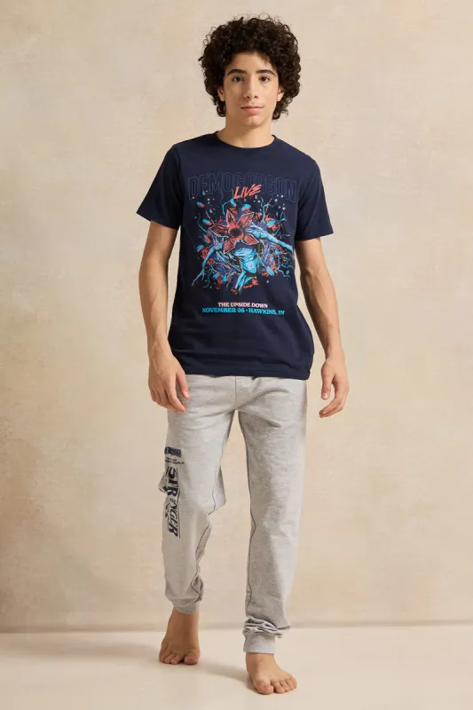 Senior Boys Navy And Grey Stranger Things Pyjama Set (2 Piece) sold by Redtag