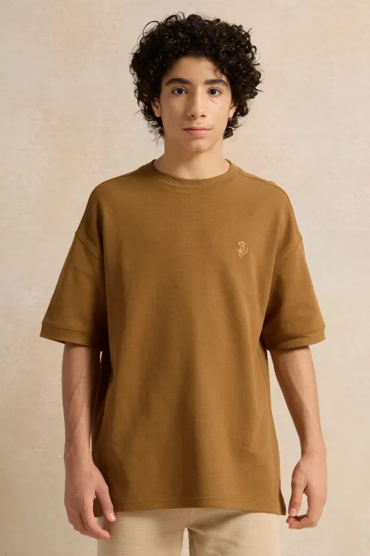 Senior Boys Brown Jacquard Oversize T-Shirt sold by Redtag