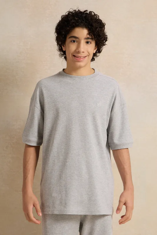 Senior Boys Grey Jacquard Oversize T-Shirt sold by Redtag