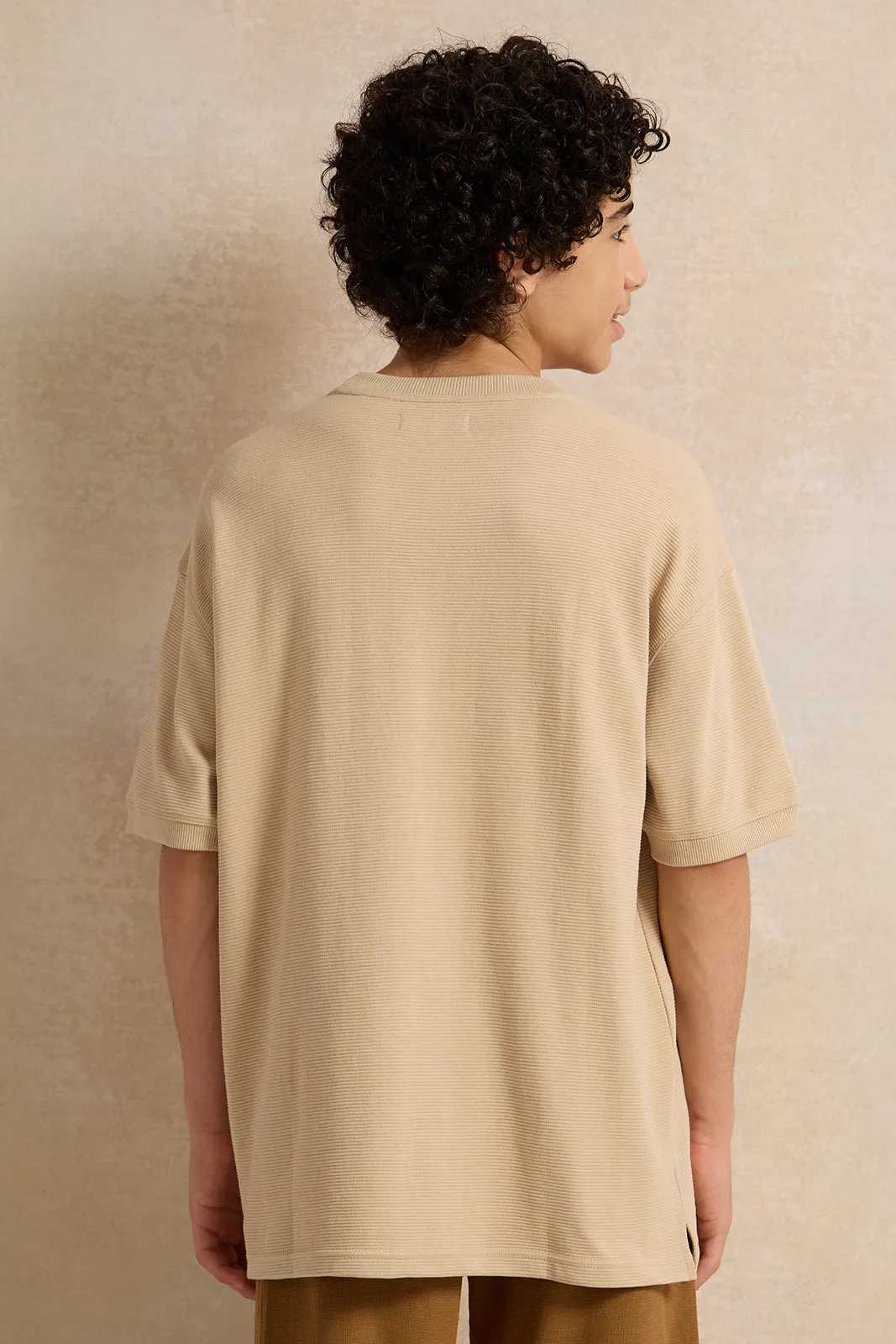 Senior Boys Beige Jacquard Oversize T-Shirt sold by Redtag product image thumbnail 3