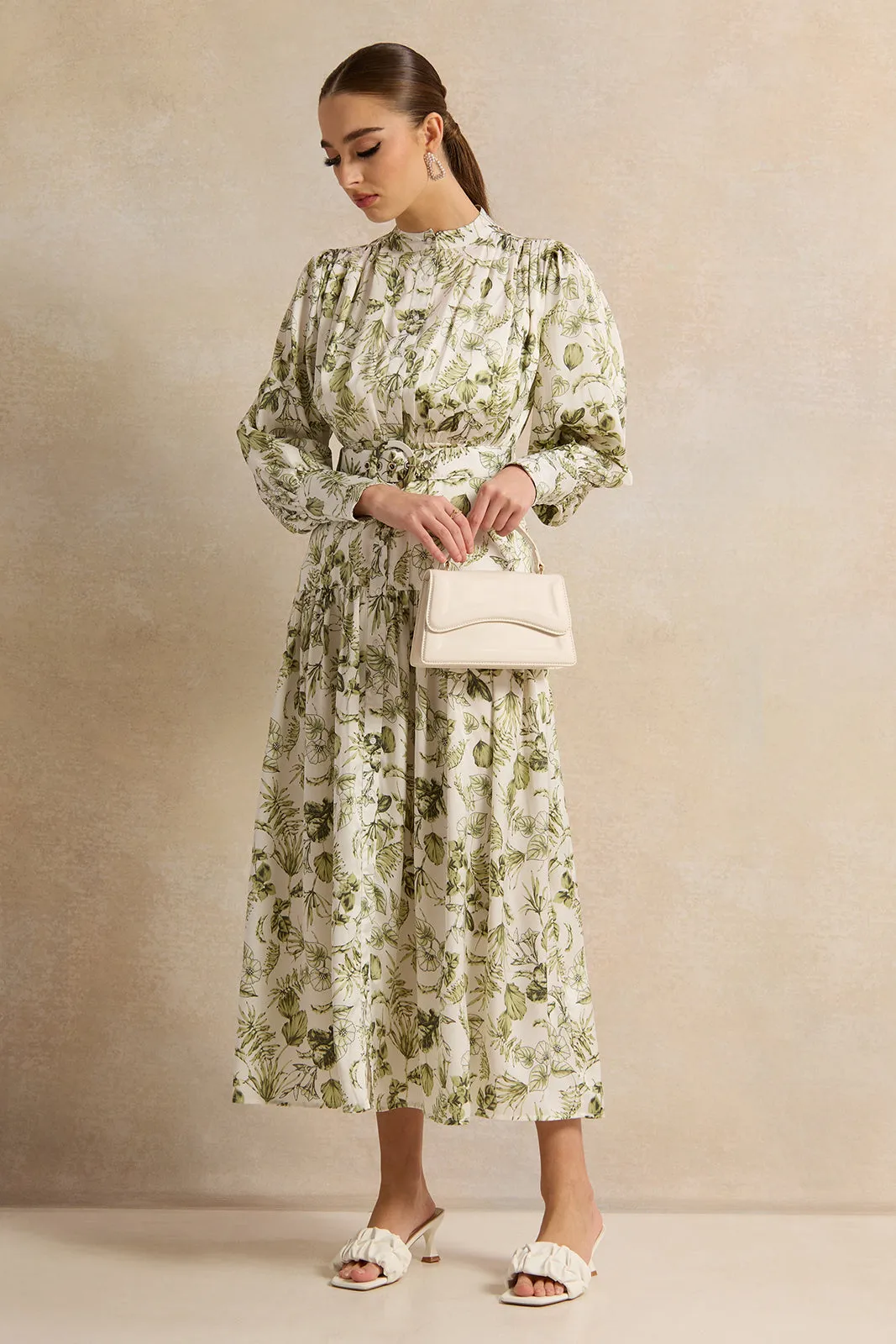 Women White Printed Belted Dress sold by Redtag product image thumbnail 4