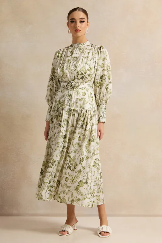 Women White Printed Belted Dress sold by Redtag