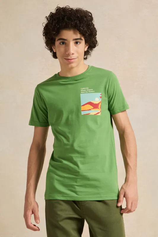 Senior Boys Green Printed  T-Shirt sold by Redtag