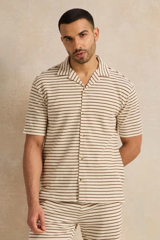 Men Beige Striped Lounge T Shirt sold by Redtag