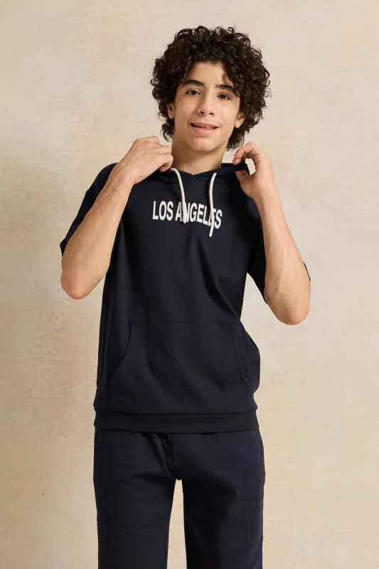 Senior Boys Navy Oversize Hooded Sweatshirt sold by Redtag