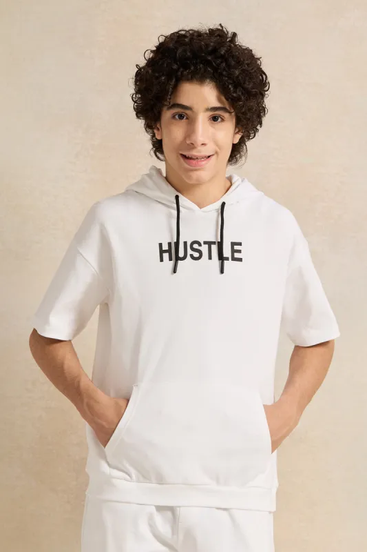Senior Boys White Oversize Hooded Sweatshirt sold by Redtag