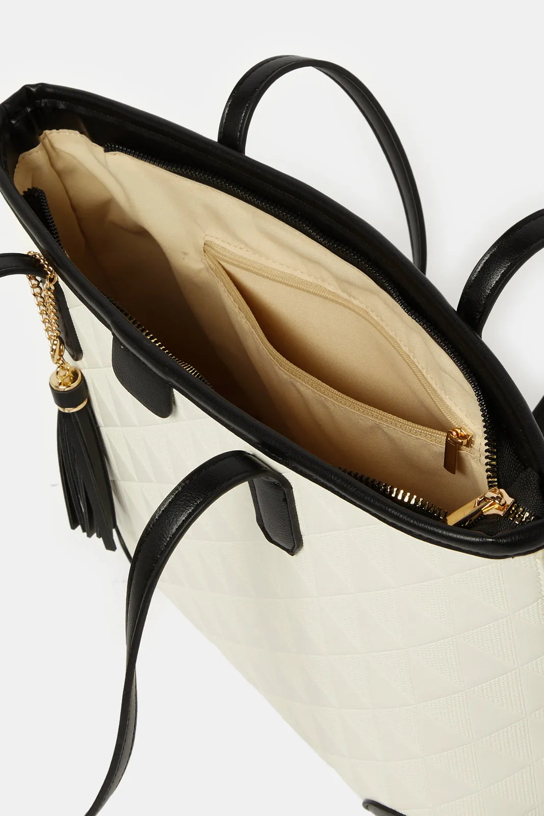 Women Beige And Black Tote Bag sold by Redtag product image thumbnail 4