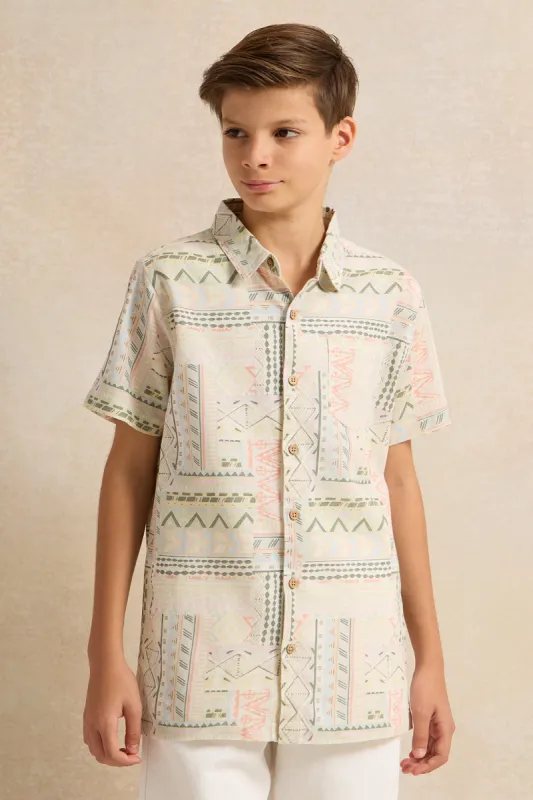 Senior Boys White Printed Shirt sold by Redtag