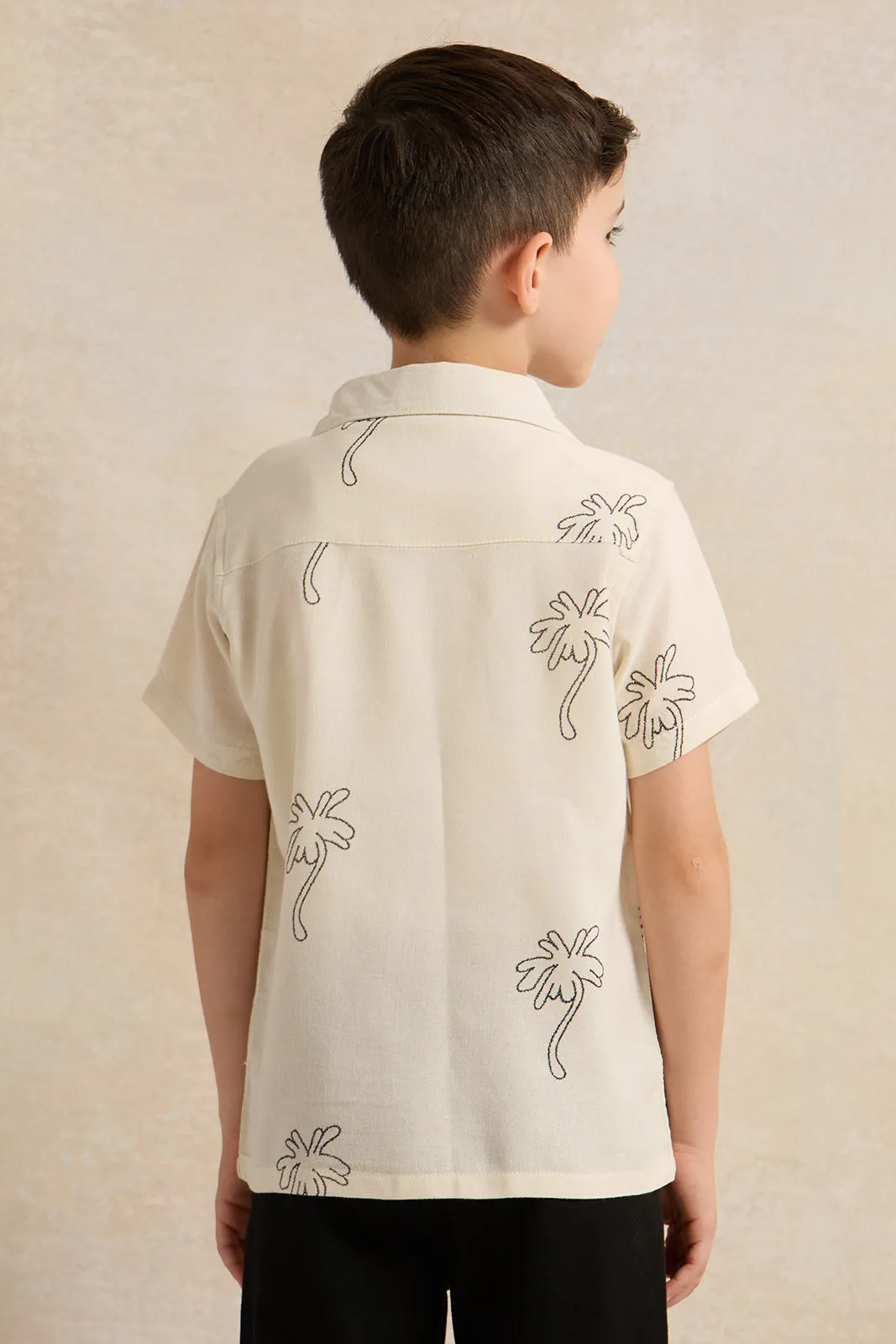 Boys Beige Palm Print Short Sleeved Shirt sold by Redtag product image thumbnail 3