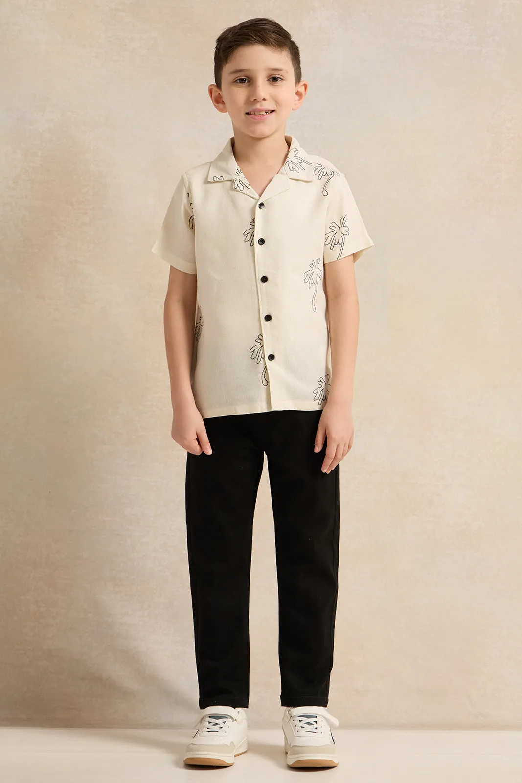 Boys Beige Palm Print Short Sleeved Shirt sold by Redtag product image thumbnail 2