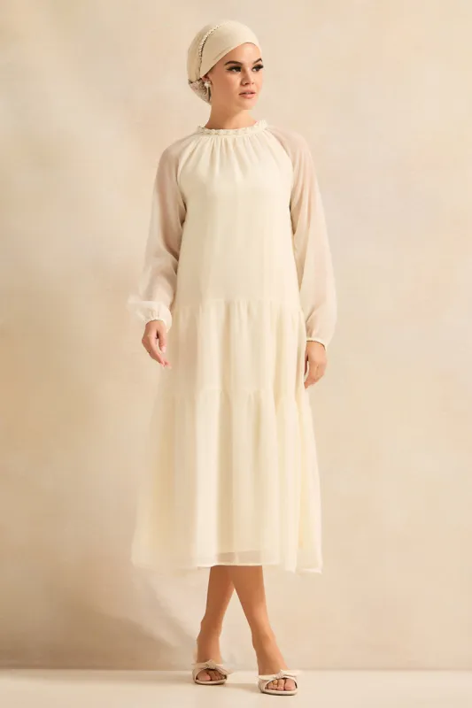 Women Ivory Long Sleeve Pleat Detail Dress sold by Redtag