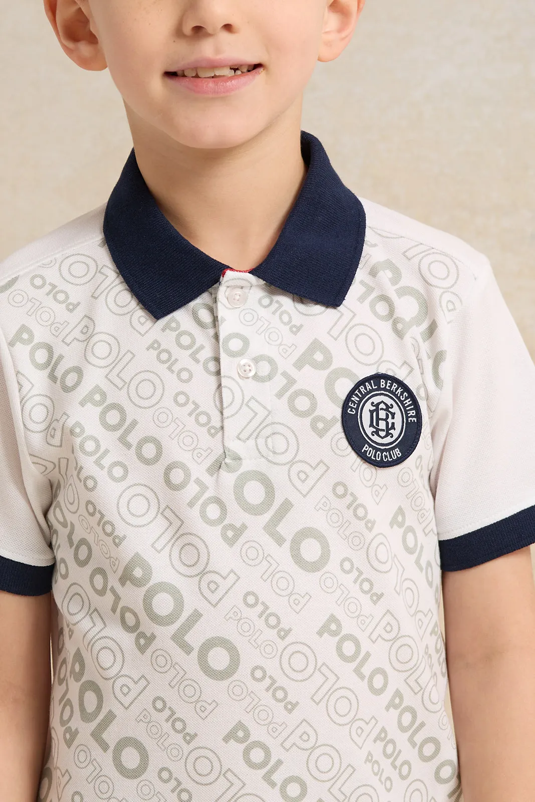 Boys White And Navy Printed Polo Shirt sold by Redtag product image thumbnail 4