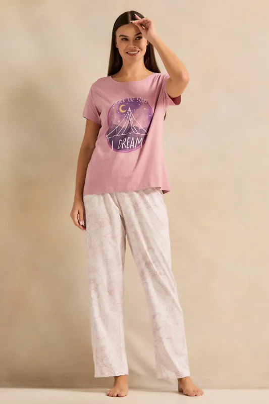 Women Pink Print Pyjama Set (2 Piece) sold by Redtag