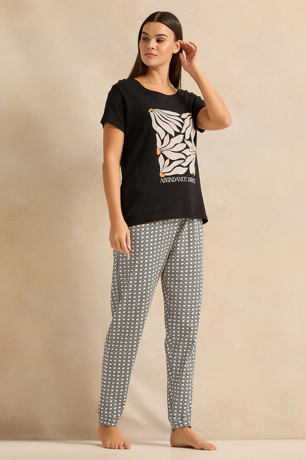 Women Black And Grey Geometric Print Pyjama Set (2 Piece) sold by Redtag