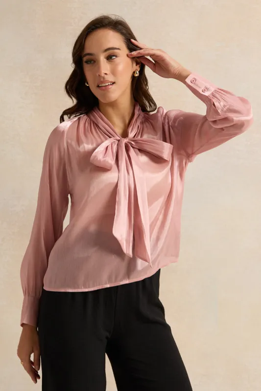 Women Pink Shimmer Front Tie Up Blouse sold by Redtag
