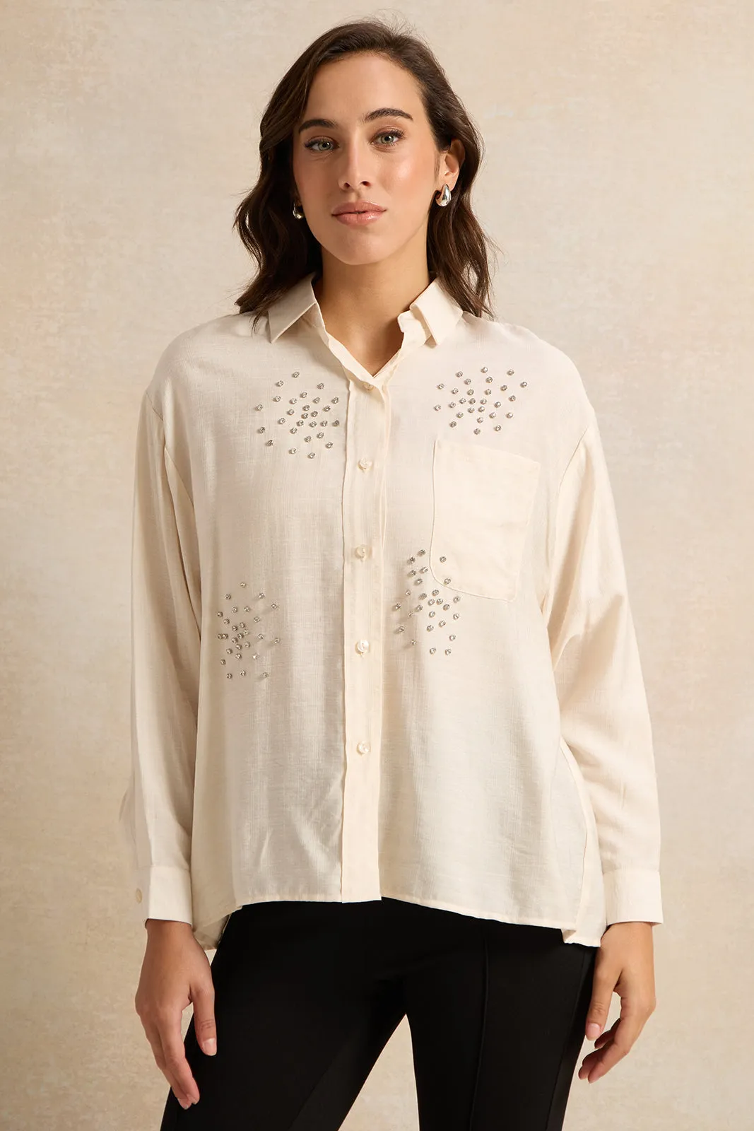 Women Cream Embellished Shirt sold by Redtag