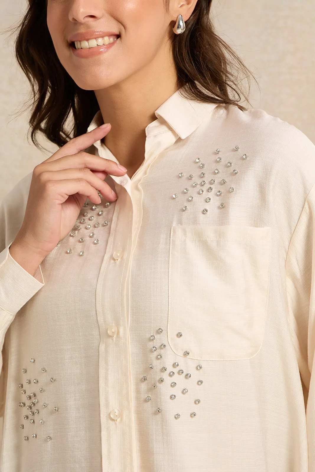 Women Cream Embellished Shirt sold by Redtag product image thumbnail 4