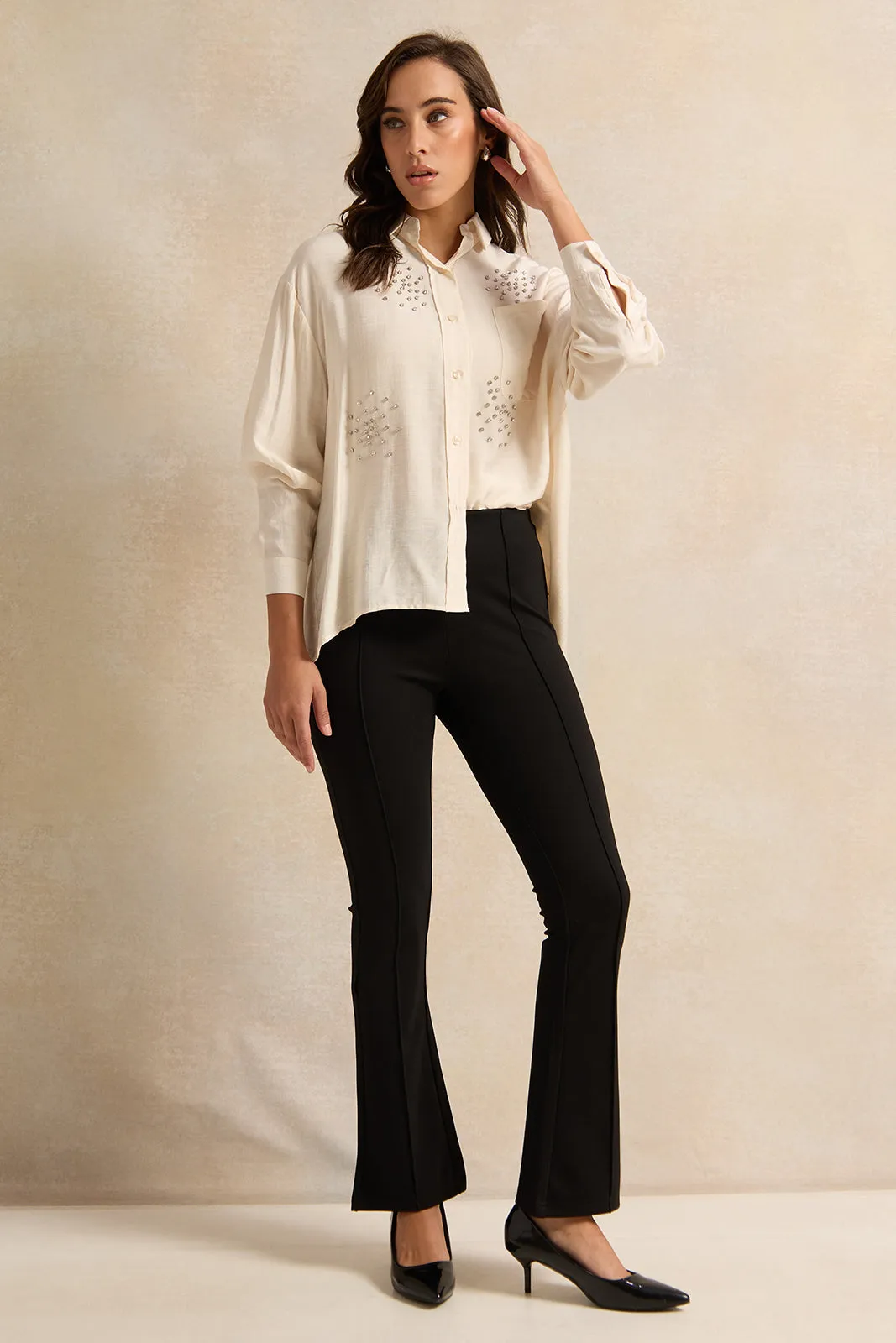 Women Cream Embellished Shirt sold by Redtag product image thumbnail 2