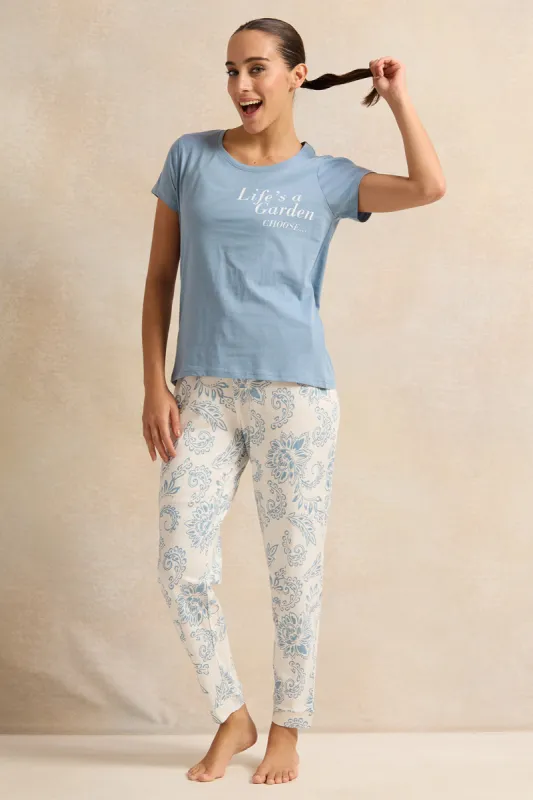 Women Blue Printed Pyjama Set (2 Piece) sold by Redtag
