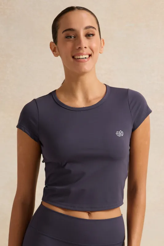 Women Navy Solid Short Sleeve Active T-Shirt sold by Redtag