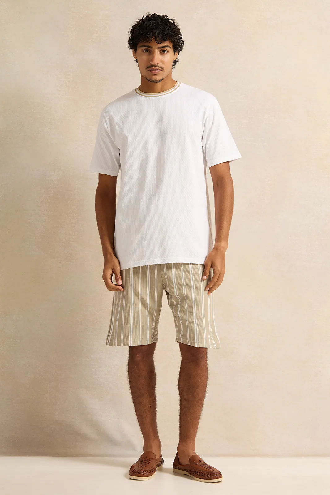 Men Beige Lounge Striped Shorts sold by Redtag product image thumbnail 2