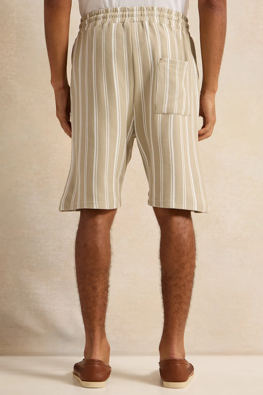 Men Beige Lounge Striped Shorts sold by Redtag product image thumbnail 3