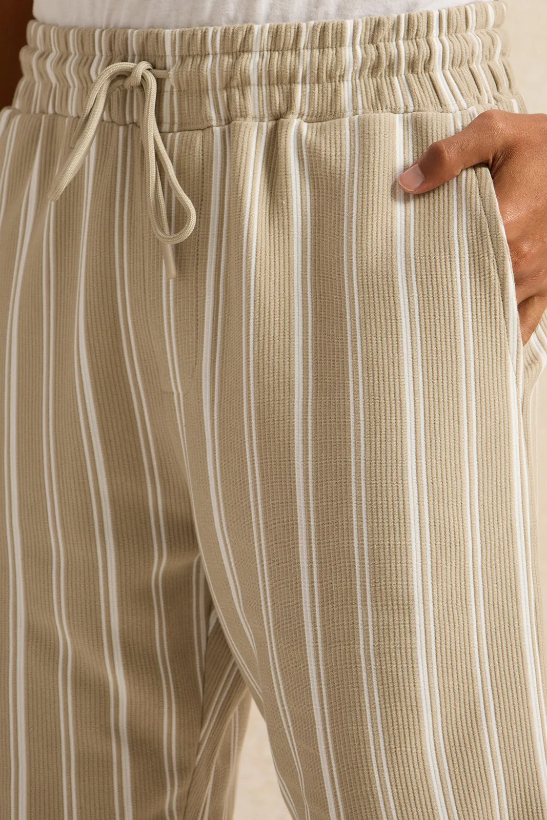 Men Beige Lounge Striped Shorts sold by Redtag product image thumbnail 4