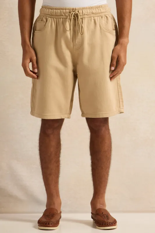 Men Beige Denim Shorts sold by Redtag