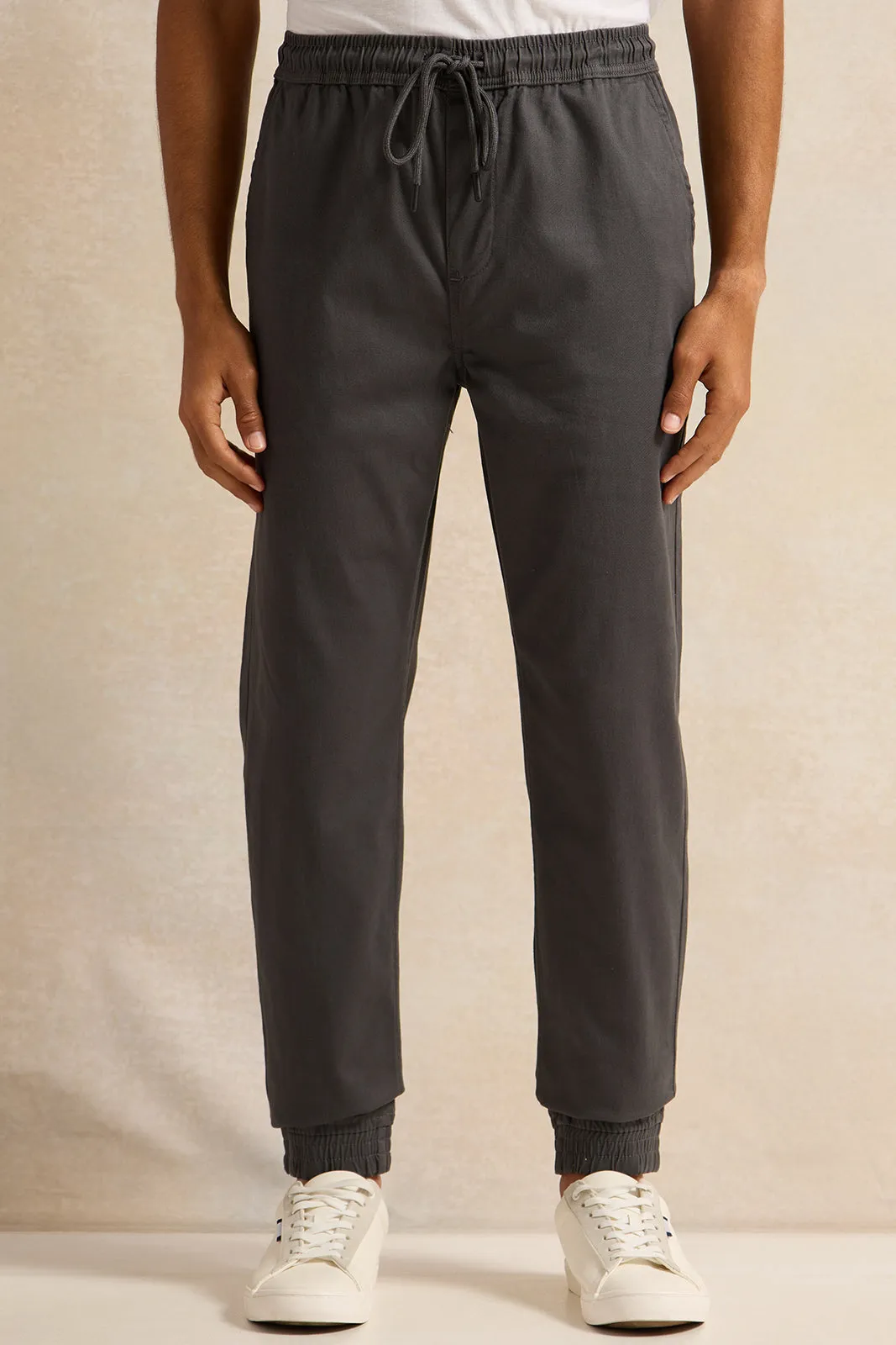 Men Charcoal Twill Joggers sold by Redtag