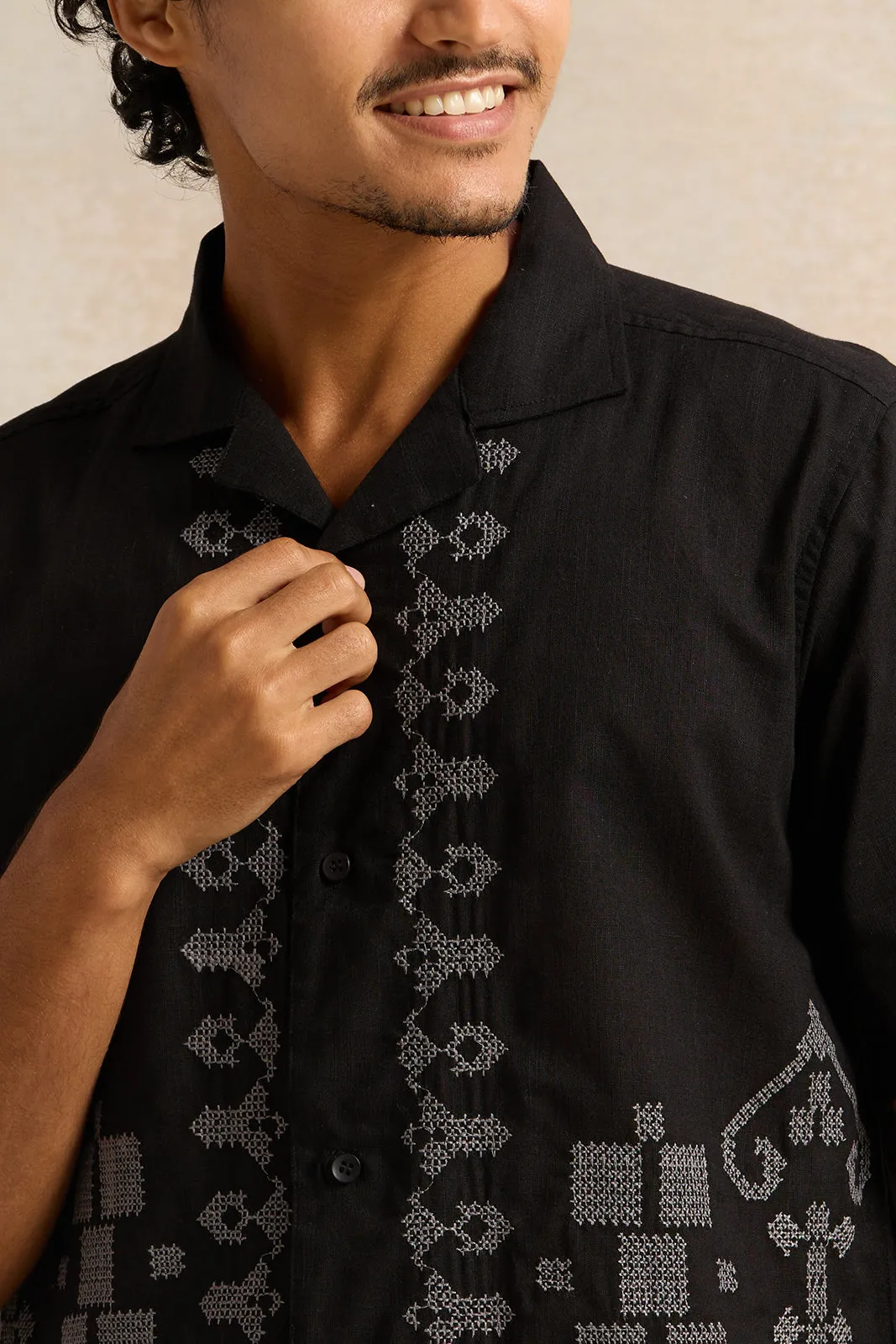 Men Black Embroidered Casual Shirt sold by Redtag product image thumbnail 4