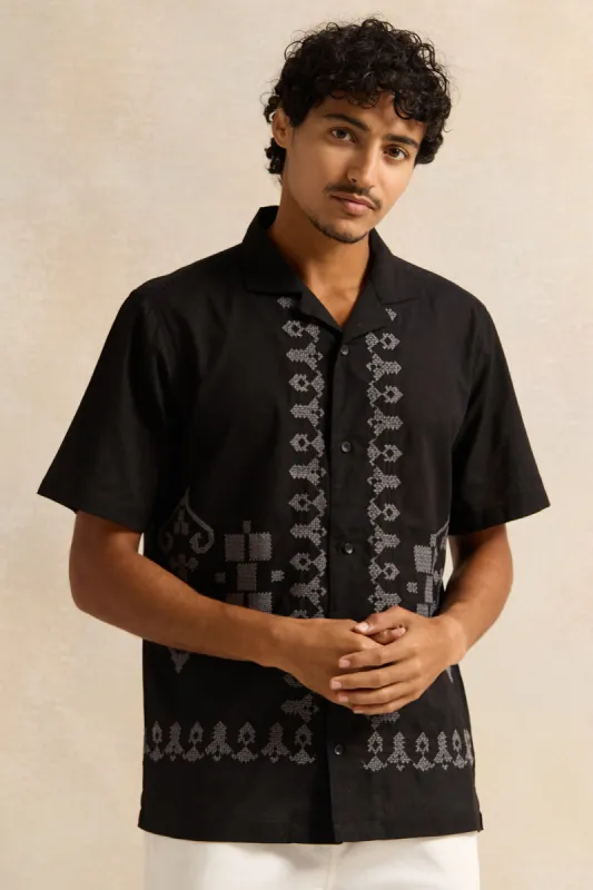 Men Black Embroidered Casual Shirt sold by Redtag