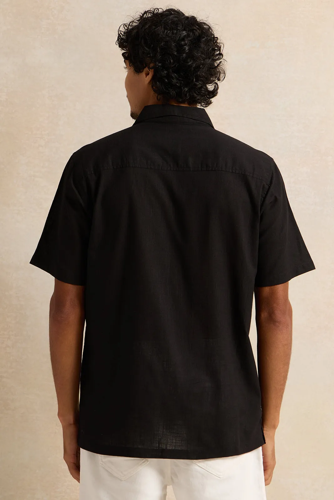 Men Black Embroidered Casual Shirt sold by Redtag product image thumbnail 3