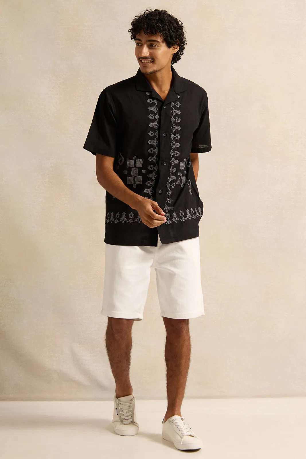 Men Black Embroidered Casual Shirt sold by Redtag product image thumbnail 2