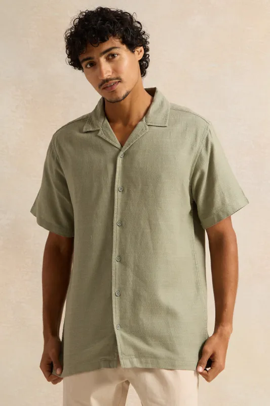 Men Green Jacquard Casual Shirt sold by Redtag