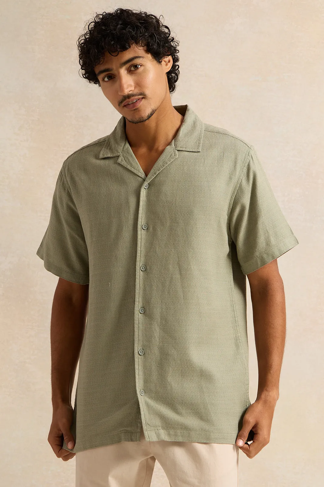 Men Green Jacquard Casual Shirt sold by Redtag