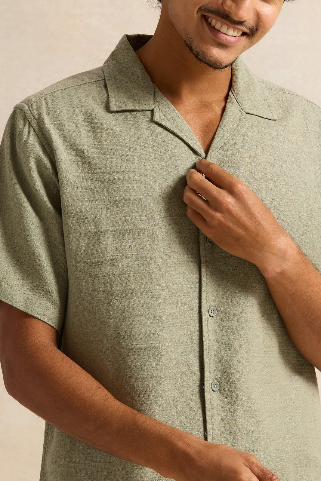 Men Green Jacquard Casual Shirt sold by Redtag product image thumbnail 4