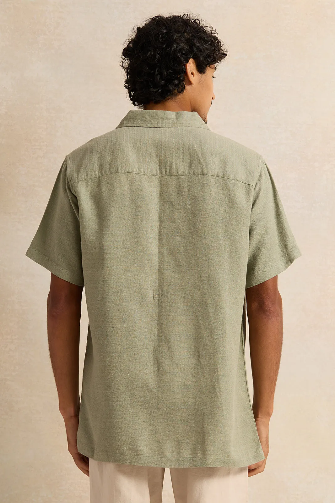 Men Green Jacquard Casual Shirt sold by Redtag product image thumbnail 3