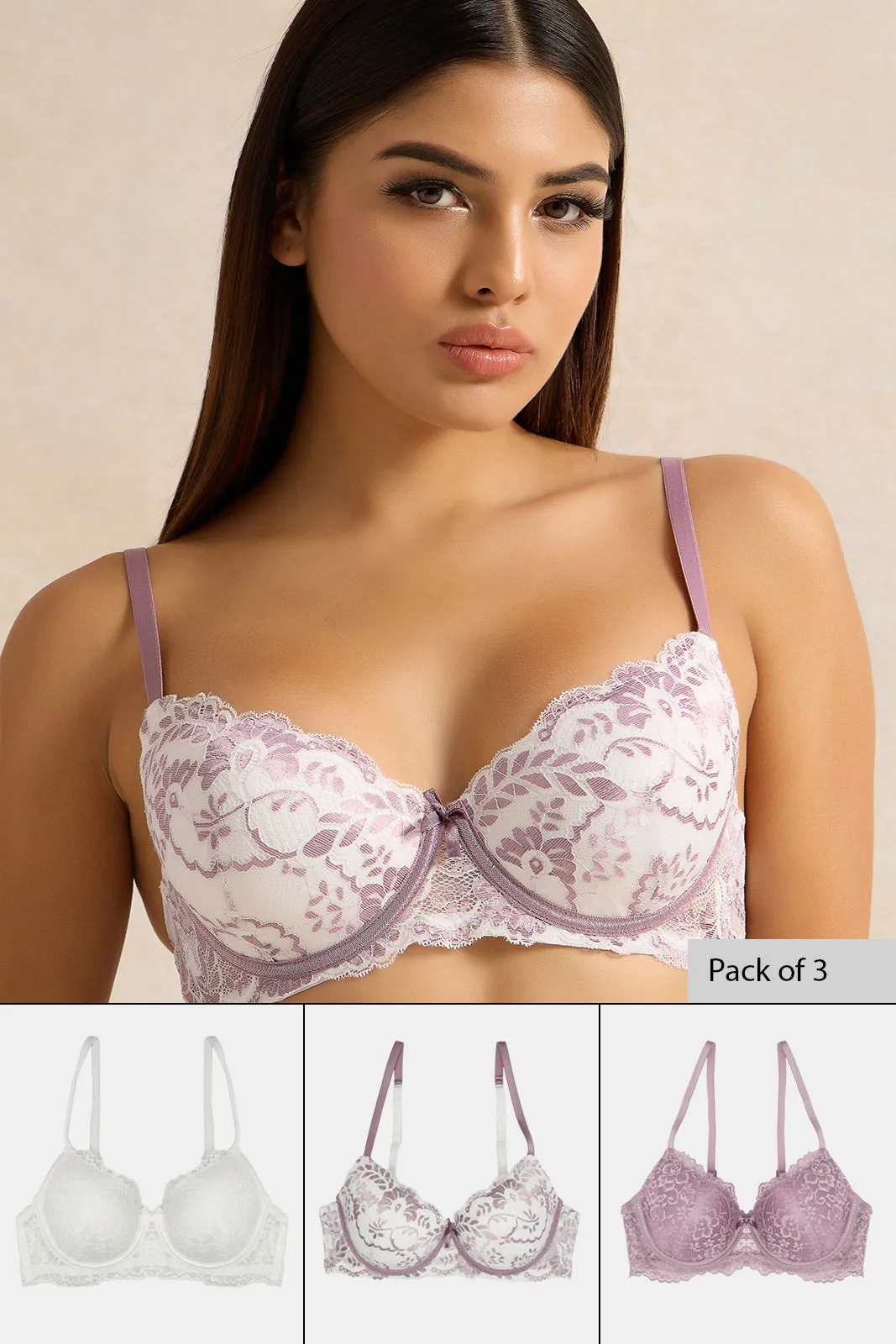 Women Assorted Padded Plunge Bra Set (Pack of 3) sold by Redtag
