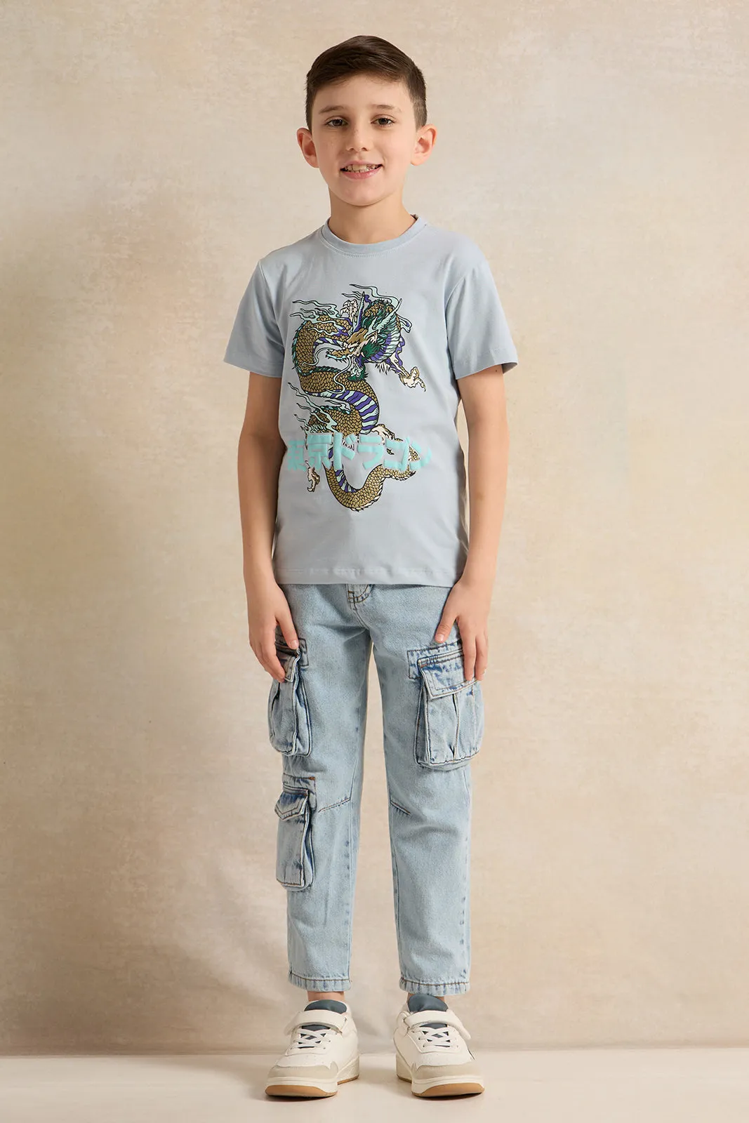 Boys Blue Print Round Neck T-Shirt sold by Redtag product image thumbnail 2